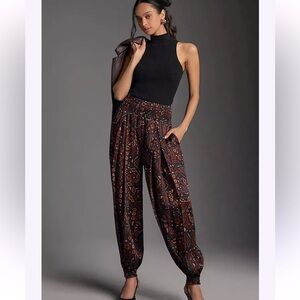 Anthropologie Black and Red Patterned Joggers